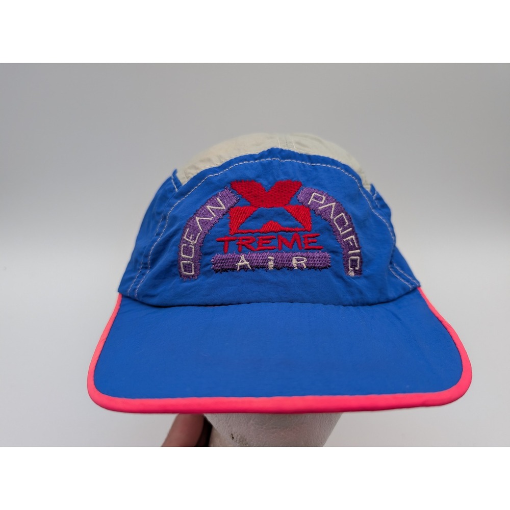 Vintage Ocean Pacific X-Treme Air 5 Panel Hat Blue Pink Nylon US Air Force USA